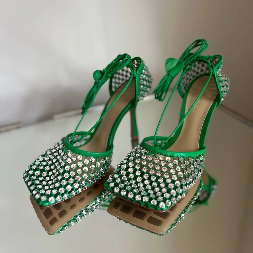 New Bottega VENETA crystal Sandal Rhinestone mesh and leather sandals $1,950